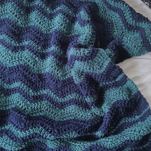 Teal and Navy Blue Crochet Baby Blanket: Ripple Afghan