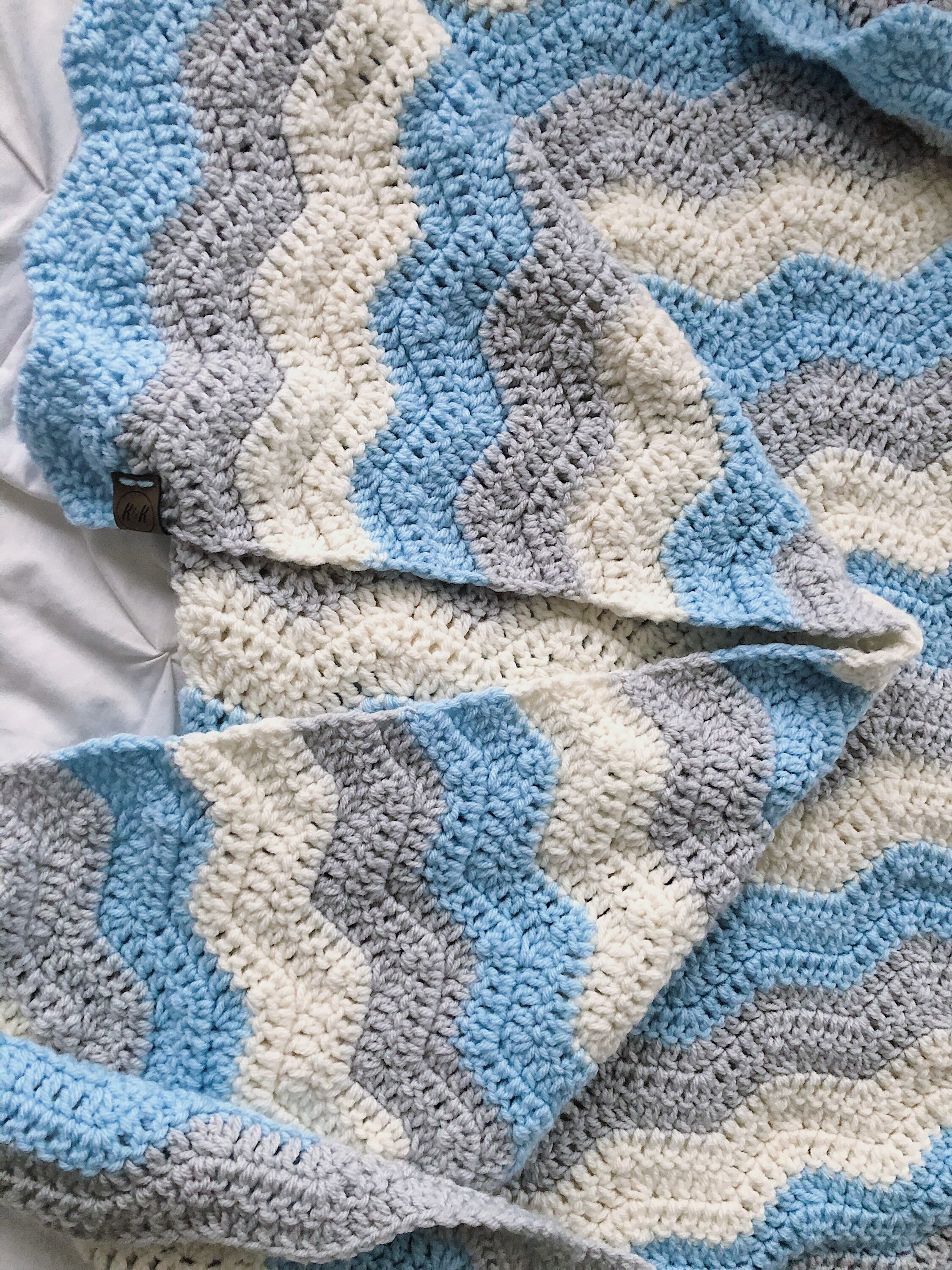Crochet Baby Blanket Blue Ivory and Grey Crochet Baby Etsy Ireland