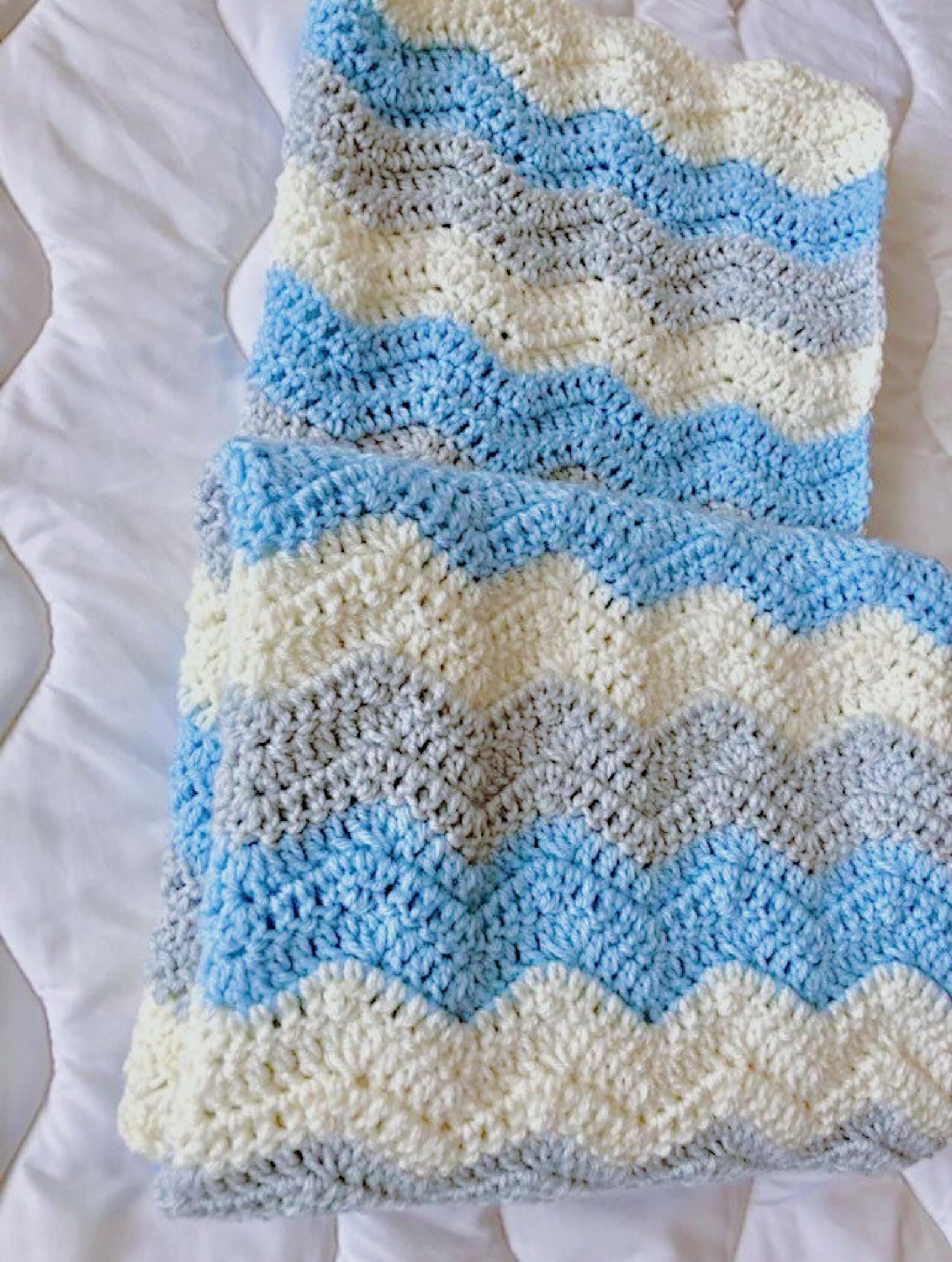 Crochet Baby Blanket Blue Ivory and Grey Crochet Baby Etsy Ireland