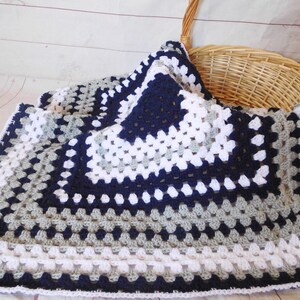 Crochet baby blanket - navy, gray and white granny square baby crochet blanket, crochet blanket - navy baby blanket