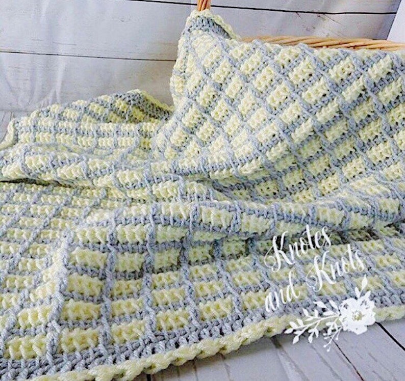 Crochet baby blanket Tunisian crochet baby blanket yellow baby blanket Yellow and gray baby blanket yellow blanket tunisian blocks image 2