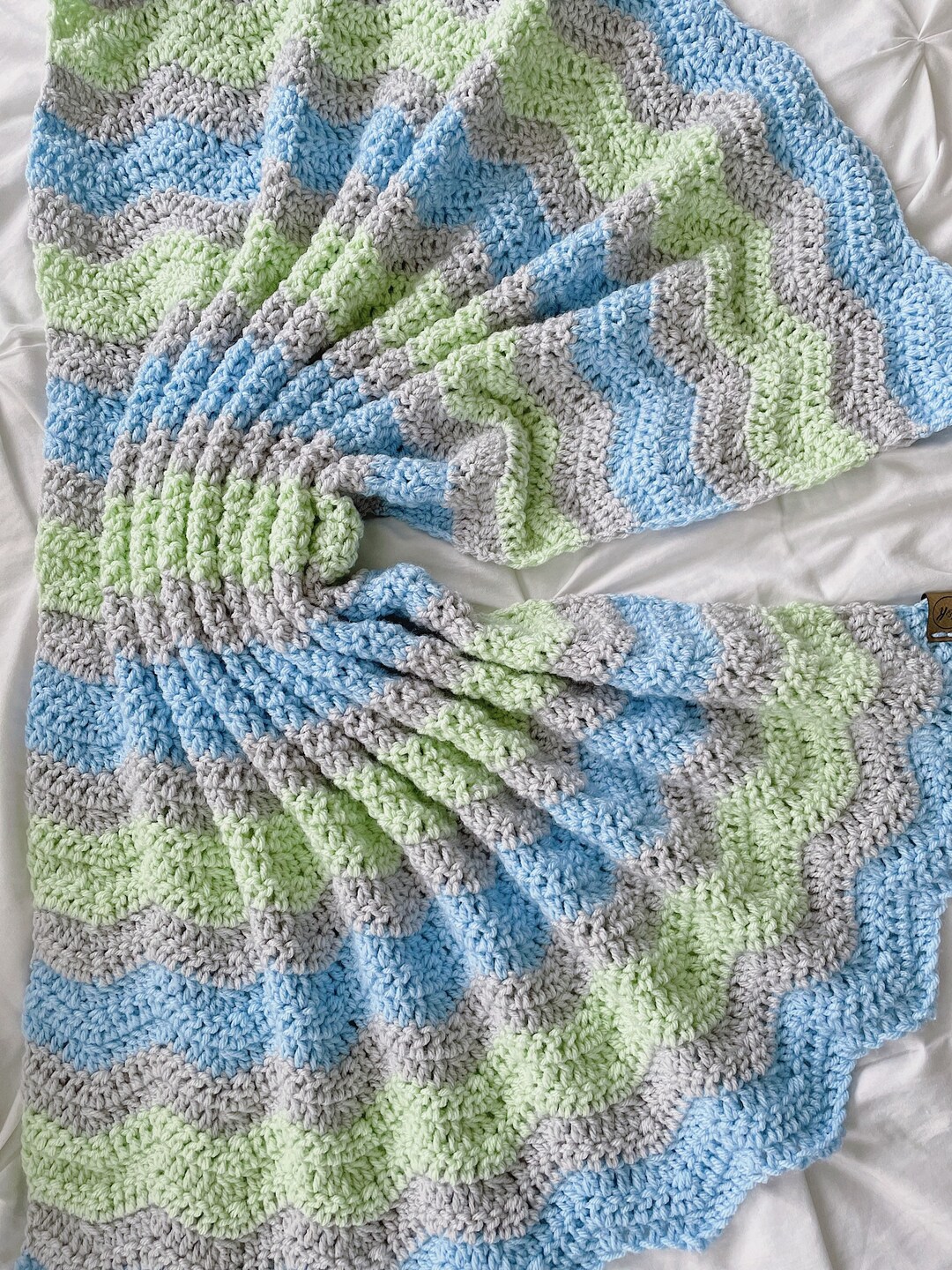 Crochet Baby Blanket Blue and Green Crochet Baby Blanket, Crochet Baby Blanket, Ripple Blanket