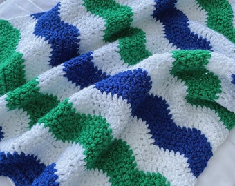 crochet baby blanket - blue and green crochet baby blanket - blue, green and white baby blanket - baby boy bedding - nursery decor