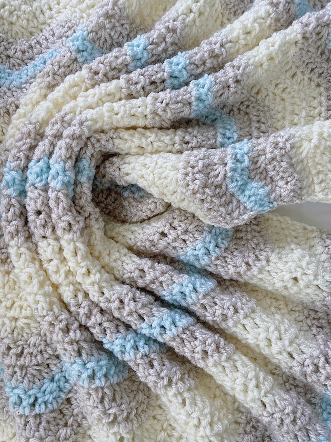 Crochet Baby Blanket: Ivory, Linen & Blue Ripple Afghan - Etsy