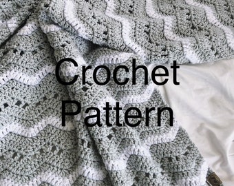 Lacy Ripple Crochet Baby Blanket Pattern: Gray White (PDF Pattern)