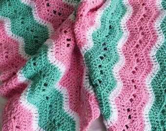 crochet baby blanket - baby blanket crochet - pink and green baby blanket baby blanket - gift