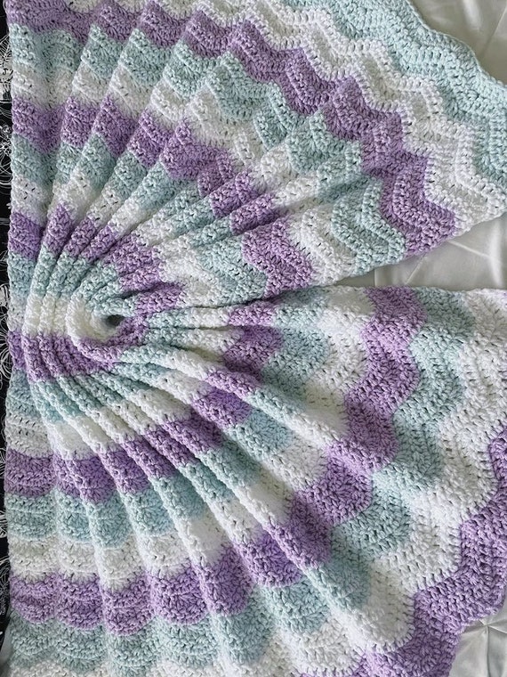Crochet Baby Blanket: Lavender, Blue & White Ripple Afghan - Etsy