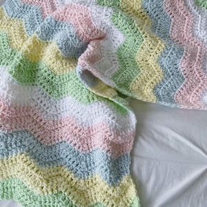 Crochet baby blanket, pastel baby blanket, baby shower gift, pastel baby nursery, pink, blue, green and yellow