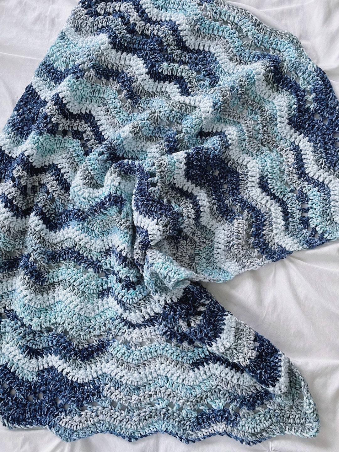Crochet Baby Blanket: Blue Ripple Afghan, Nursery Decor - Etsy