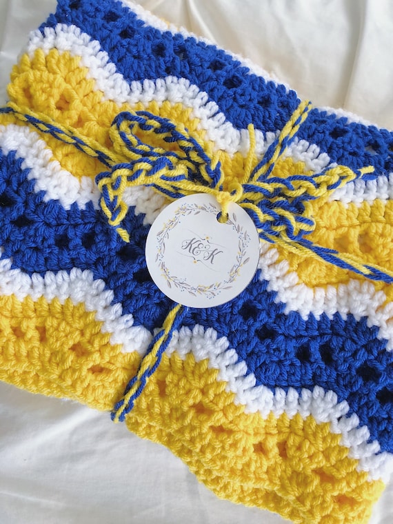 Crochet Baby Blanket Blue and Yellow Blanket Knit Afghan Nursery Decor Baby Blanket Blue and Yellow Blanket Basketball Etsy Canada