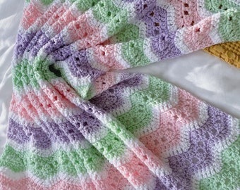 Crochet baby blanket - pink, green, purple  crochet baby blanket, crochet baby blanket, ripple blanket, baby afghan, baby shower gift