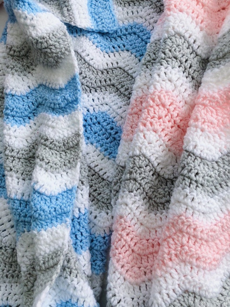 Twins Crochet Baby Blankets Pink/blue Gray and White Ripple Etsy