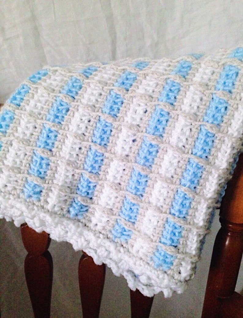 Crochet baby blanket blue gray and white blanket blue baby Etsy