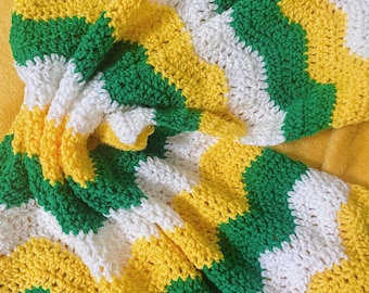 Crochet Baby Blanket: Green, Yellow, and White Knit Afghan