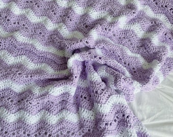 Crochet baby blanket - purple and white baby blanket - baby afghan - baby bedding - nursery decor - lavender baby girl blanket