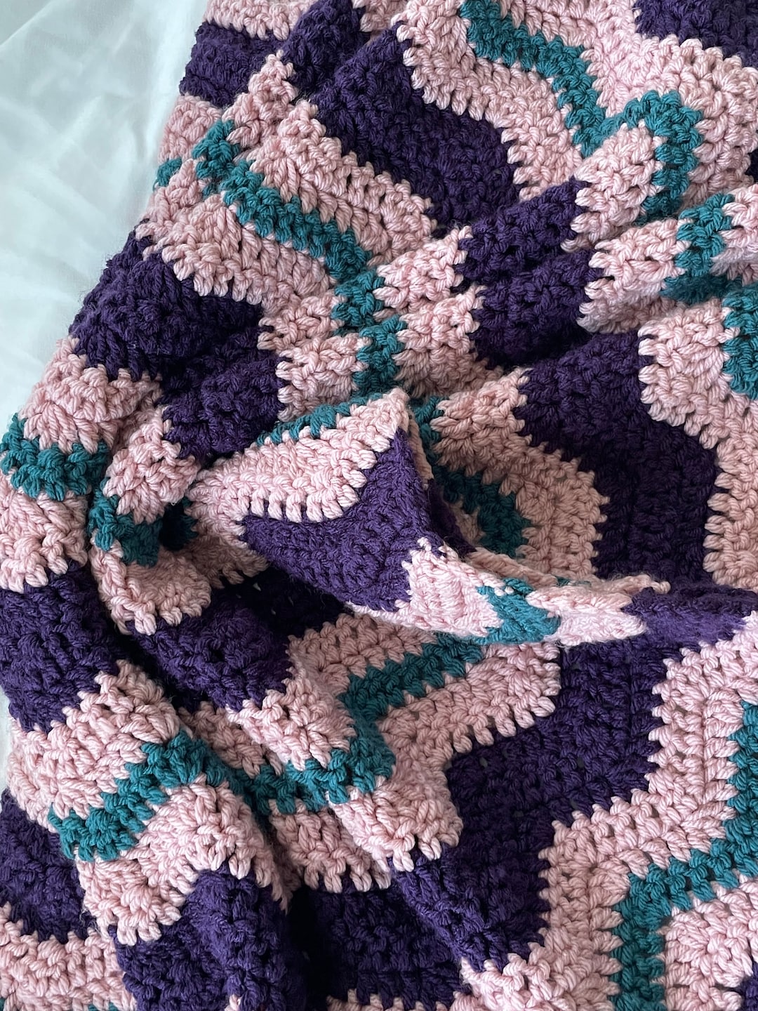 Crochet Ripple Baby Blanket Rose Pink, Teal Purple Crochet Baby Blanket