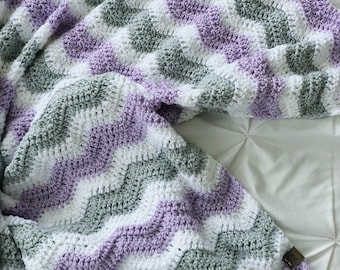 Crochet baby blanket in lavender, gray and white baby blanket - ripple crochet baby blanket, crochet baby blanket, ripple blanket, baby