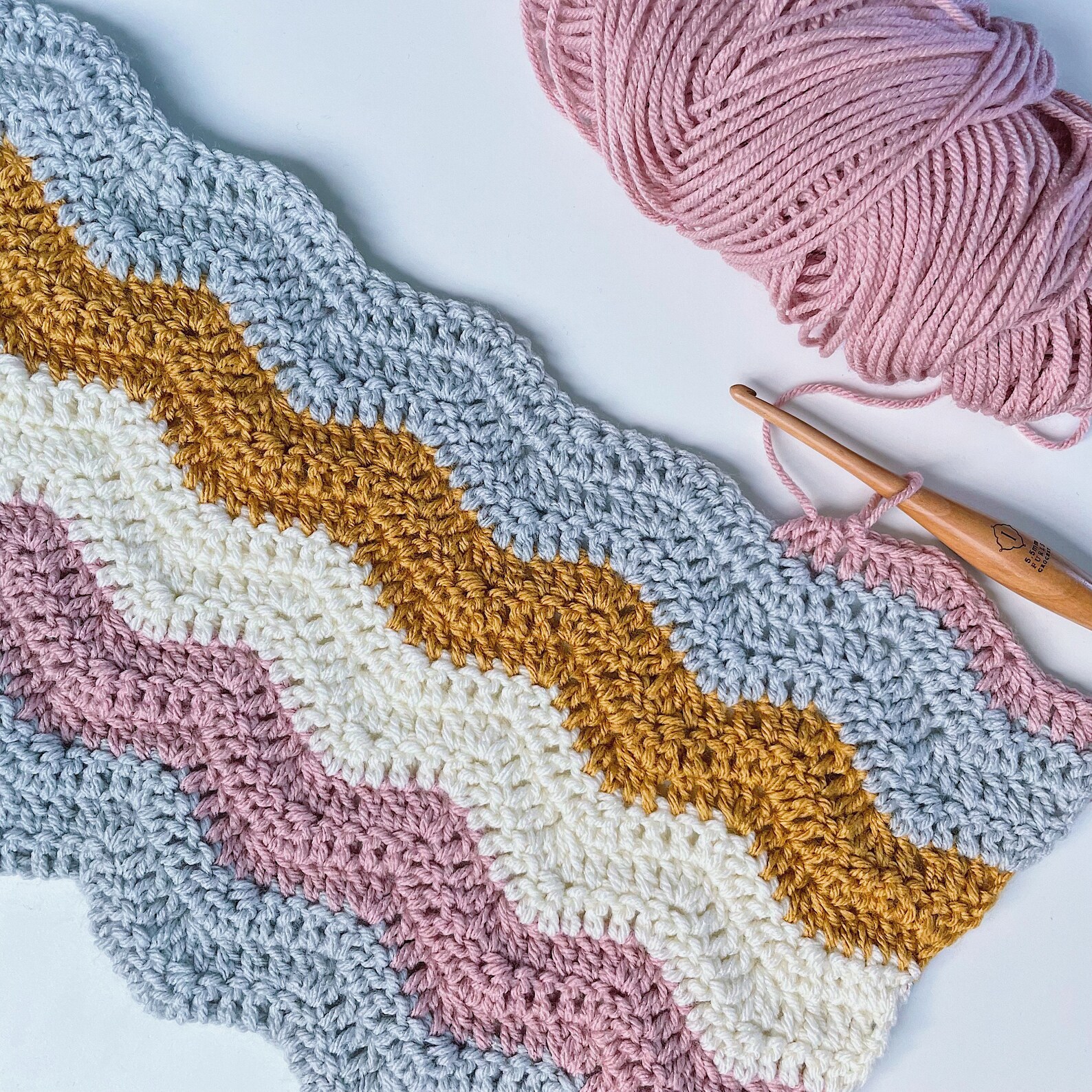 Crochet Baby Blanket Rose Pink and Gold Crochet Baby Etsy