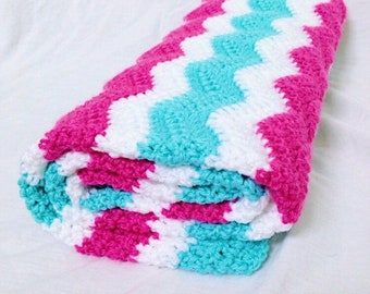 Crochet baby blanket - turquoise and pink baby crochet blanket, baby blanket, turquoise blanket, crochet afghan, baby gift
