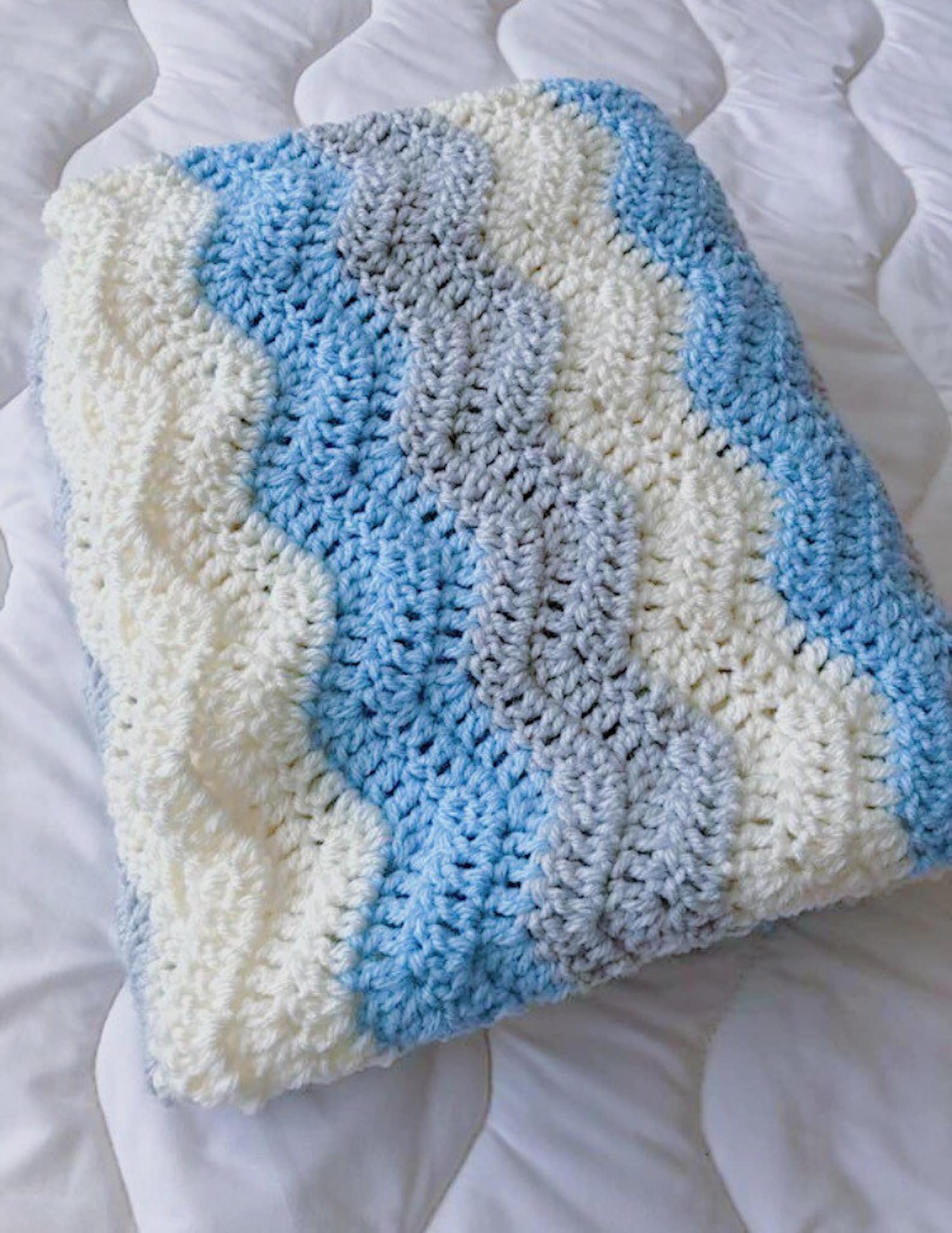 Crochet Baby Blanket Blue Ivory and Grey Crochet Baby Etsy Ireland