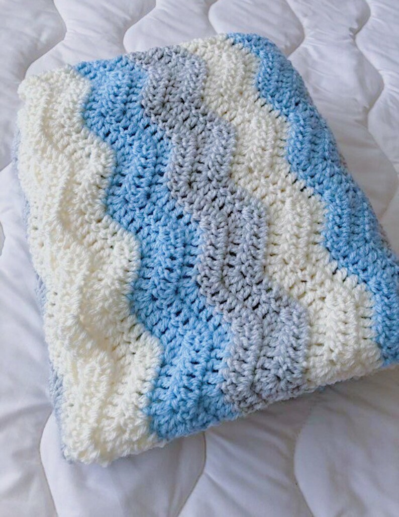 Crochet Baby Blanket Blue Ivory and Grey Crochet Baby Etsy Ireland
