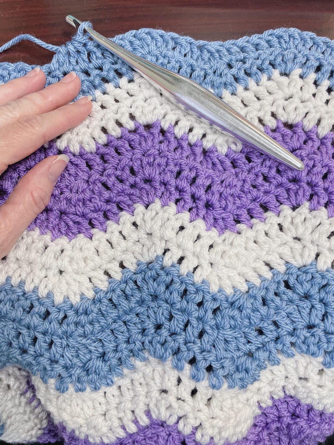 Crochet Ripple Baby Blanket: Blue, White & Purple Nursery Decor - Etsy