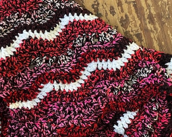 Pink, Red & Black Crochet Ripple Baby Blanket: Soft Acrylic Afghan