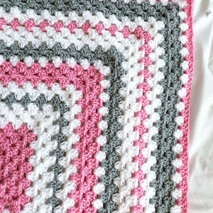 Crochet baby blanket pink, gray and white granny square baby crochet blanket, crochet blanket pink baby blanket image 6