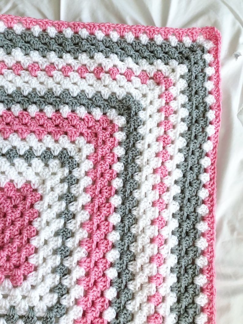 Crochet baby blanket pink, gray and white granny square baby crochet blanket, crochet blanket pink baby blanket image 6