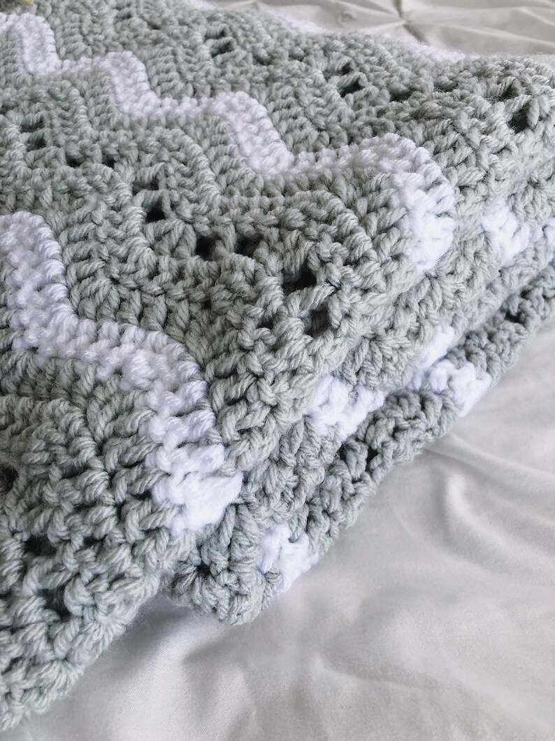 Gray and white crochet baby blanket PATTERN lacy ripple Etsy