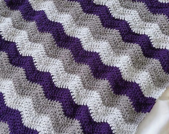 Crochet baby blanket in purple and gray baby blanket - ripple crochet baby blanket, crochet baby blanket, ripple blanket, baby