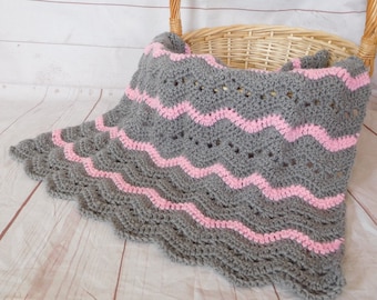 crochet baby blanket - pink and grey crochet baby blanket - gray and pink baby blanket - pink baby bedding - baby girl nursery decor -