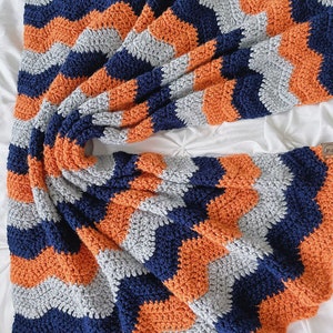 Crochet Baby Blanket: Orange, Navy, and Gray Chevron Afghan