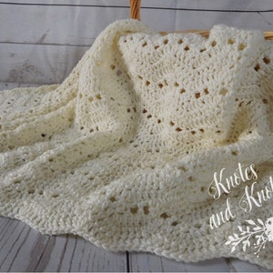 Crochet Baby Blanket: Ivory Ripple Afghan, Gender Neutral