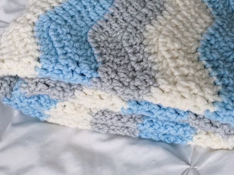 Crochet Baby Blanket Blue Ivory and Grey Crochet Baby Etsy Ireland