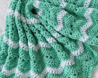 Crochet Baby Blanket: Mint Green & White Lace, Gender Neutral