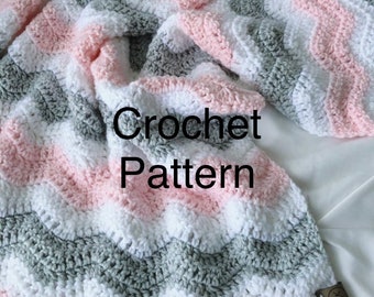 Crochet Ripple baby Pink and Gray blanket PATTERN - ripple crochet pattern blanket - baby blanket crochet - baby crochet blanket