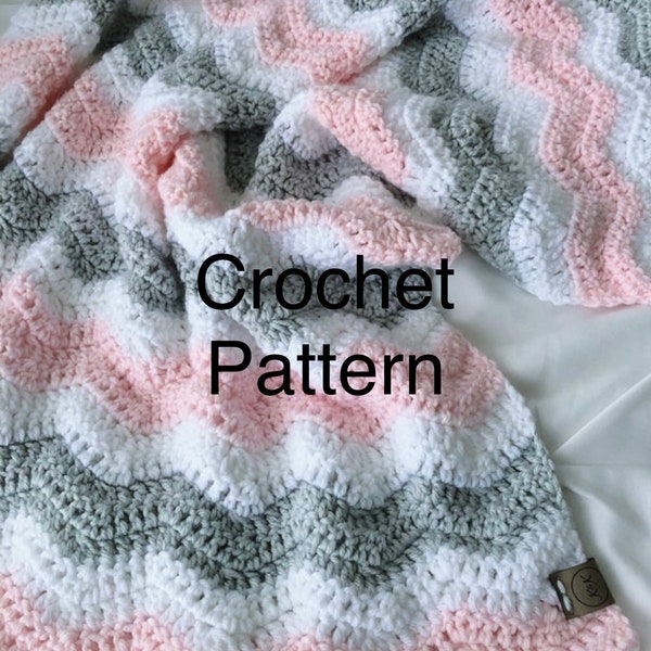 Crochet Ripple baby Pink and Gray blanket PATTERN - ripple crochet pattern blanket - baby blanket crochet - baby crochet blanket