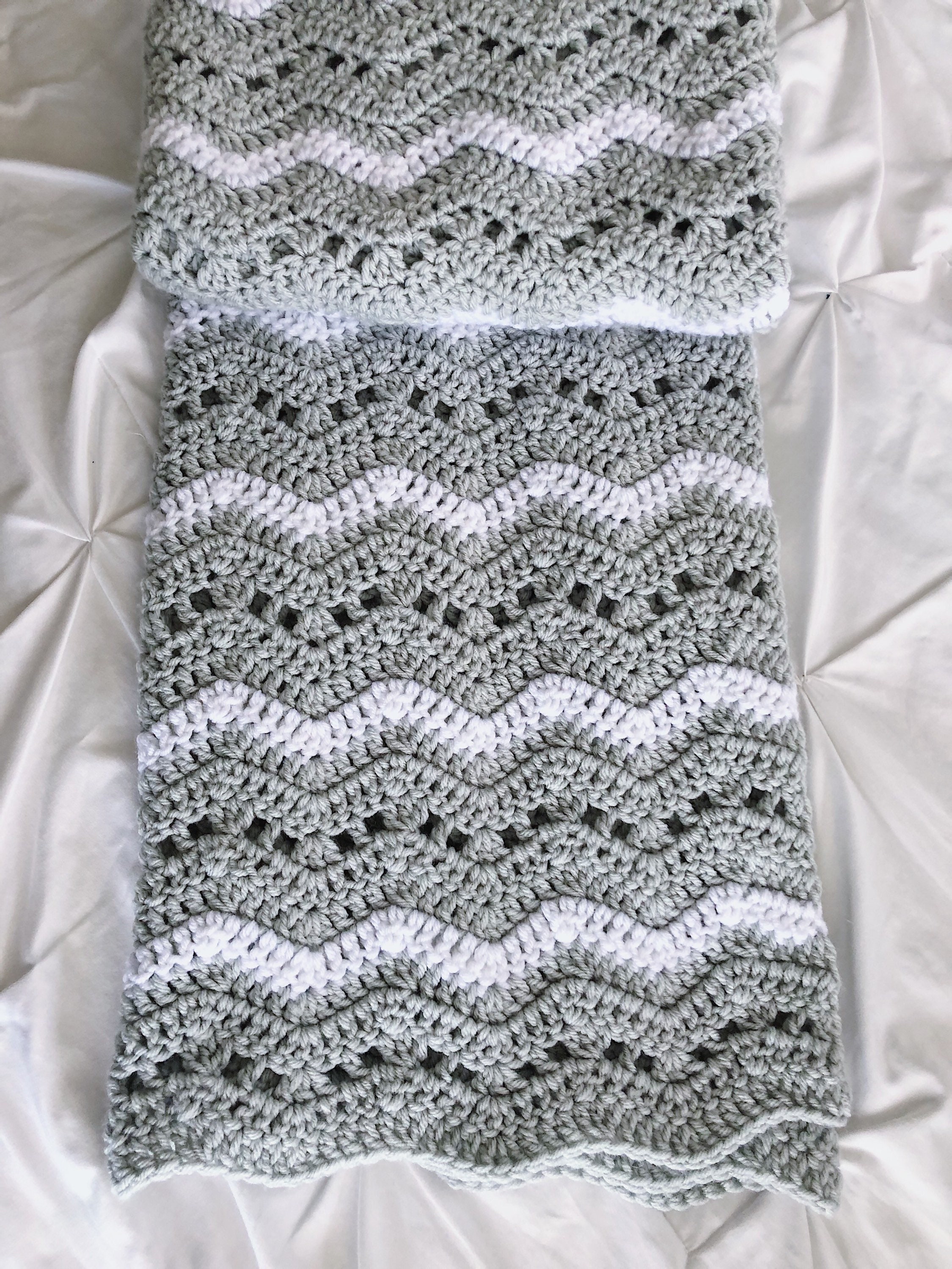 Gray and White Crochet Baby Blanket PATTERN Lacy Ripple Etsy UK