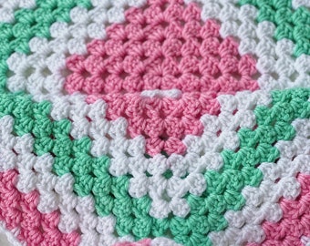 Crochet baby blanket; Mint green and pink baby girl crochet blanket - pink and mint granny square blanket