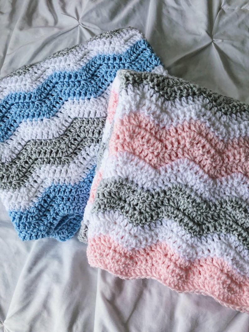 Twins Crochet Baby Blankets Pink/blue Gray and White Ripple Etsy