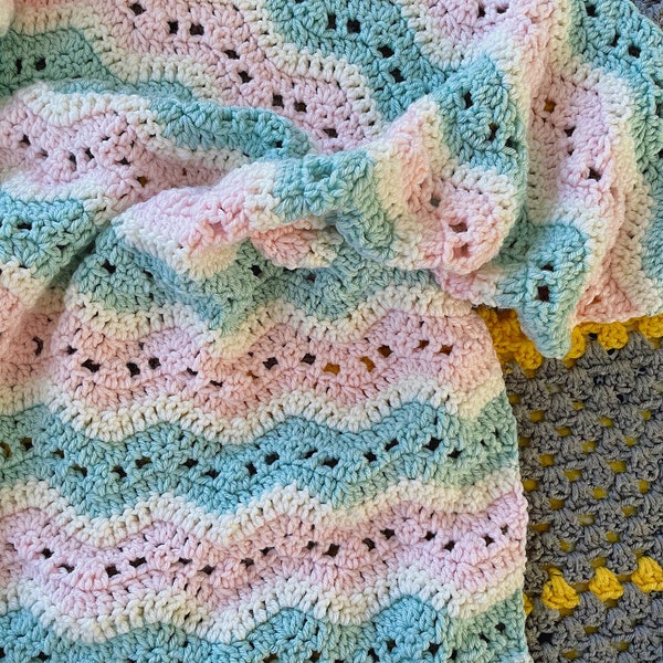 Crochet Green Blue Blanket Etsy