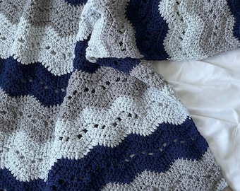 Crochet Baby Blanket Navy and Grey Crochet Baby Blanket Gray and Navy Blue Baby Blanket Knit Baby Afghan Nursery Decor Etsy