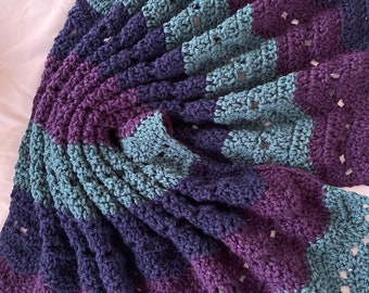 Crochet baby blanket in purple, teal and navy baby blanket - ripple crochet baby blanket, crochet baby blanket, ripple blanket, baby