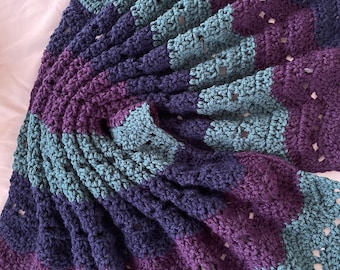 Crochet Ripple Baby Blanket: Purple, Teal, and Navy Afghan
