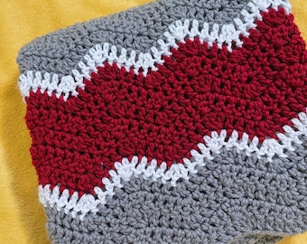 Ohio State Baby Blanket: red, gray and white Crochet Nursery Decor