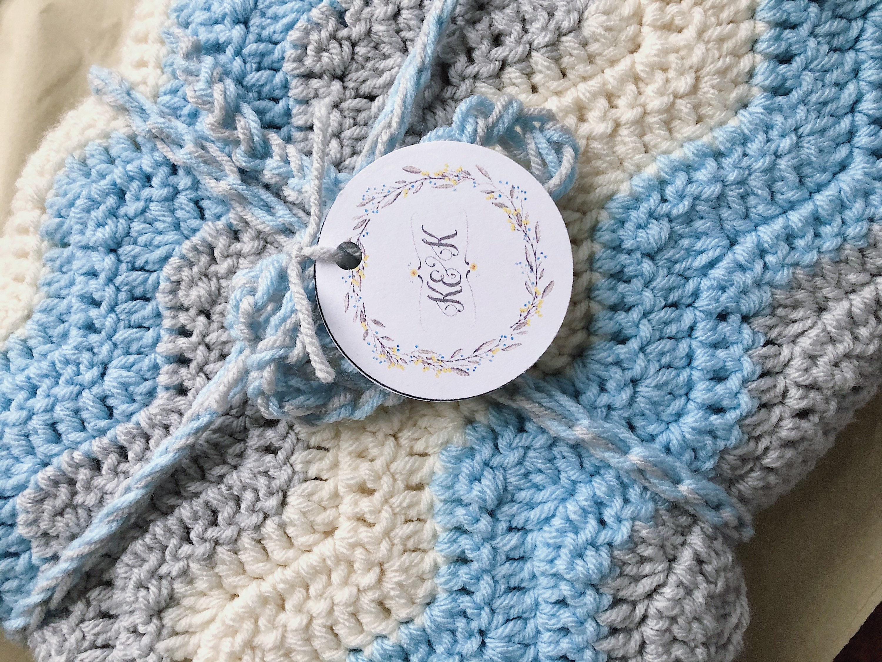 Crochet Baby Blanket Blue Ivory and Grey Crochet Baby Etsy Ireland