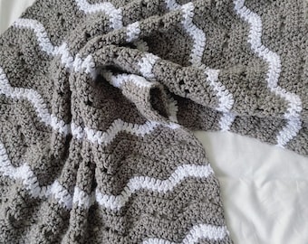 Crochet baby blanket - dark gray and white baby blanket - baby afghan - baby bedding - nursery decor - baby boy or baby girl blanket