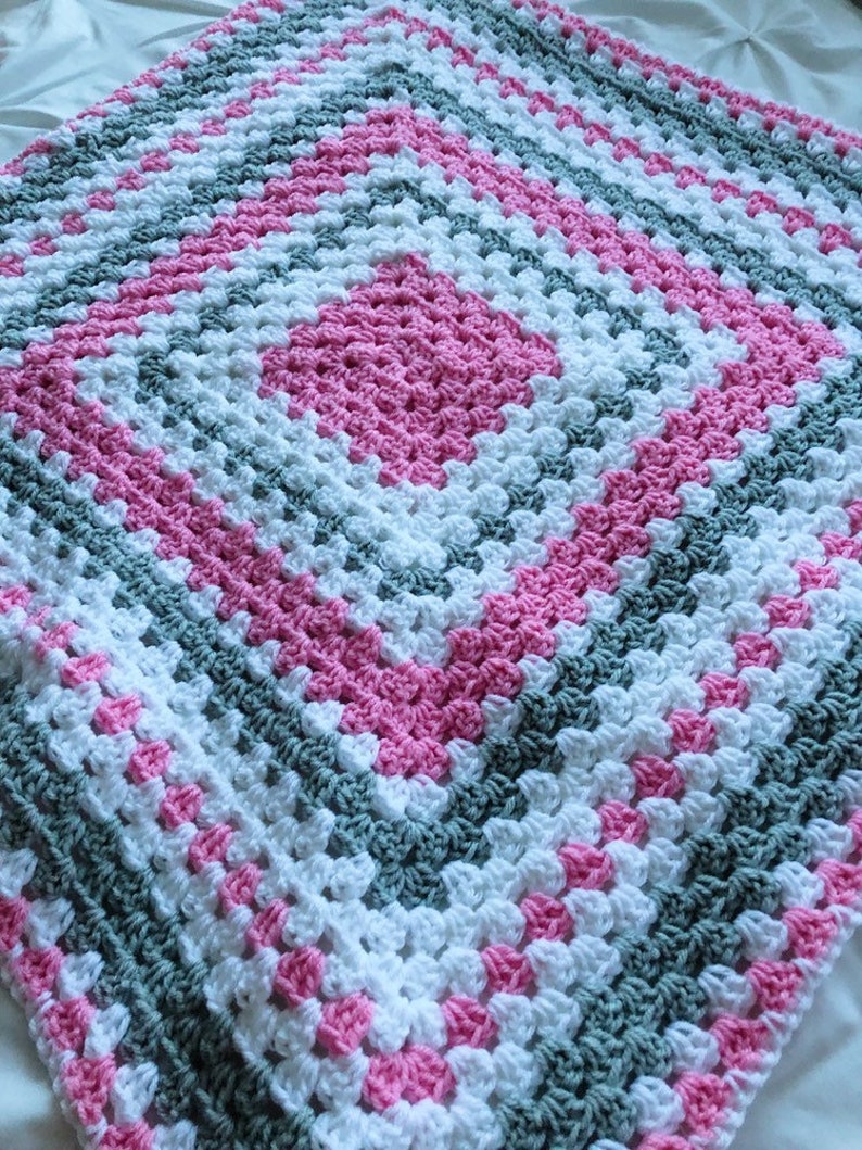 Crochet baby blanket pink, gray and white granny square baby crochet blanket, crochet blanket pink baby blanket image 3