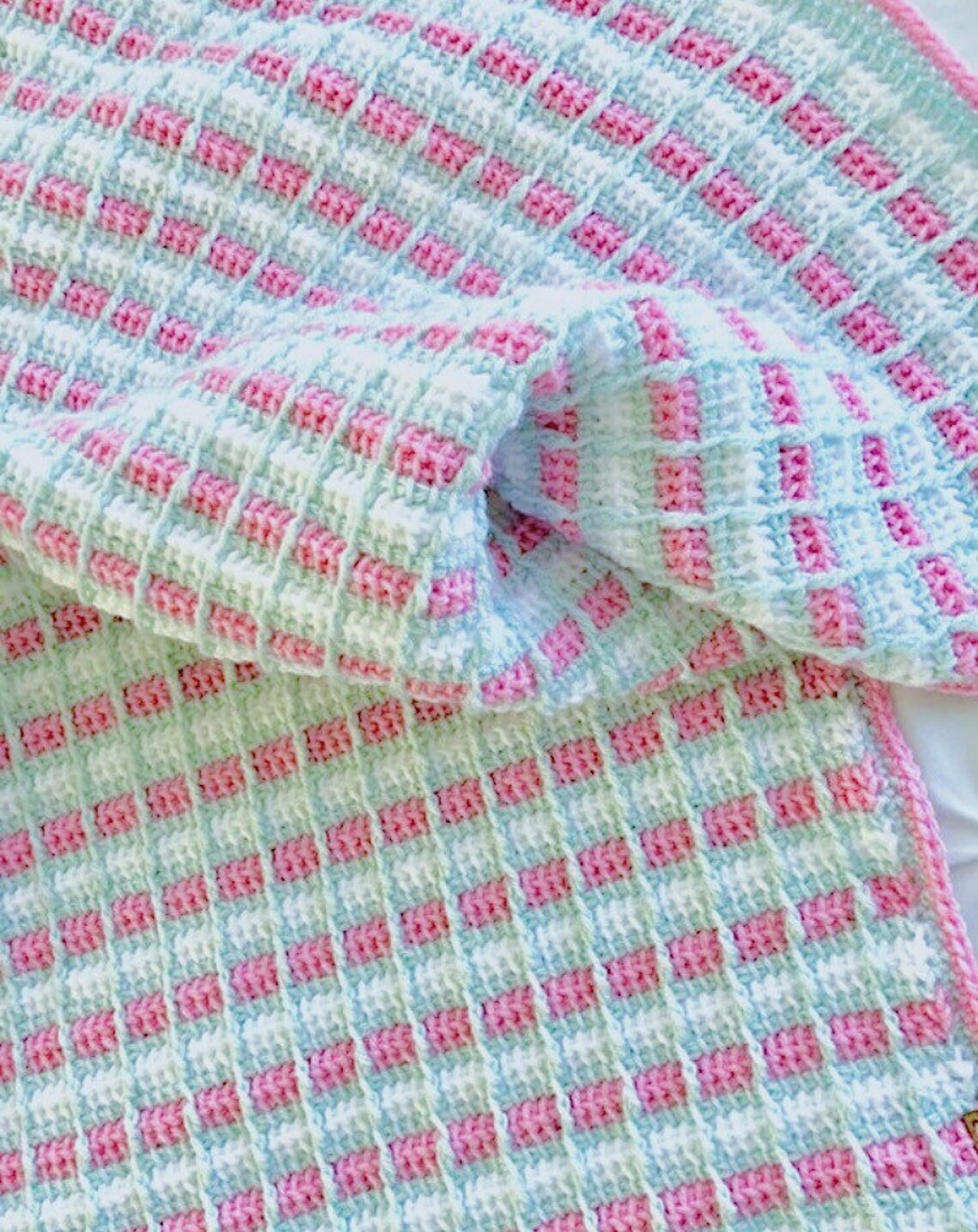 Crochet Baby Blanket Pink Light Blue and White Blanket Pink - Etsy